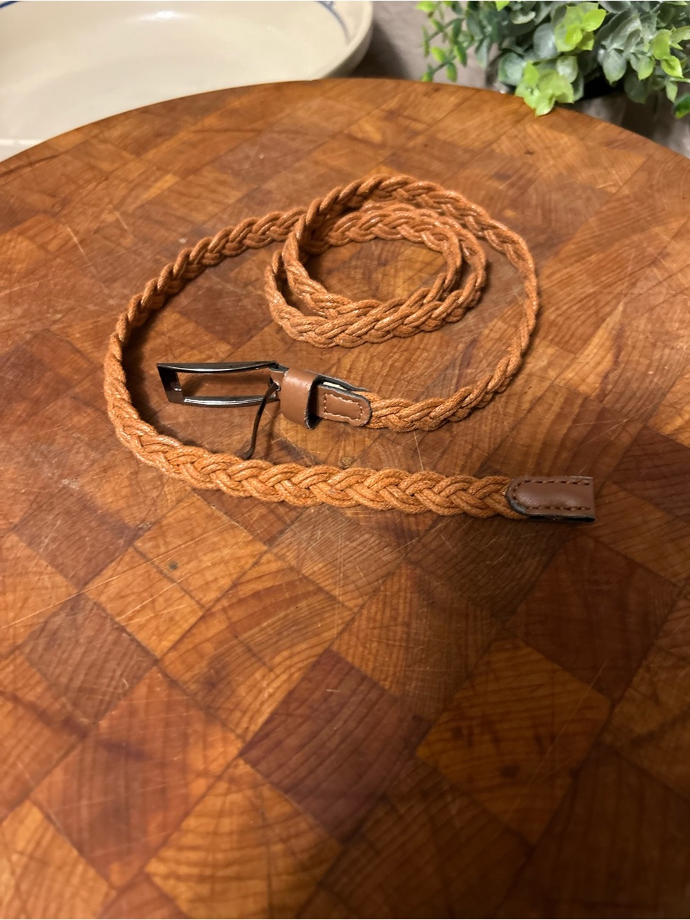 Woven Tan Braided Women's Belt with Metal Buckle